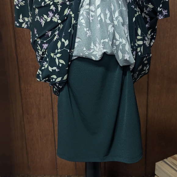 Ralph Lauren Sz10 Green with Purple Floral Pattern Side Gather Cowl Neck Dress - Picture 5 of 11